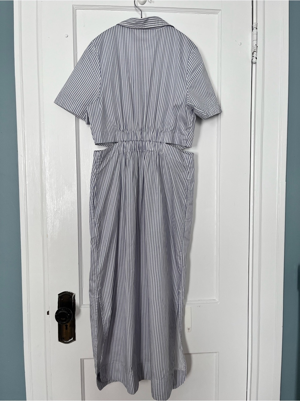 Old Navy Navy and White Vertical Stripe Midi Shirt Dress - Picture 2 of 11